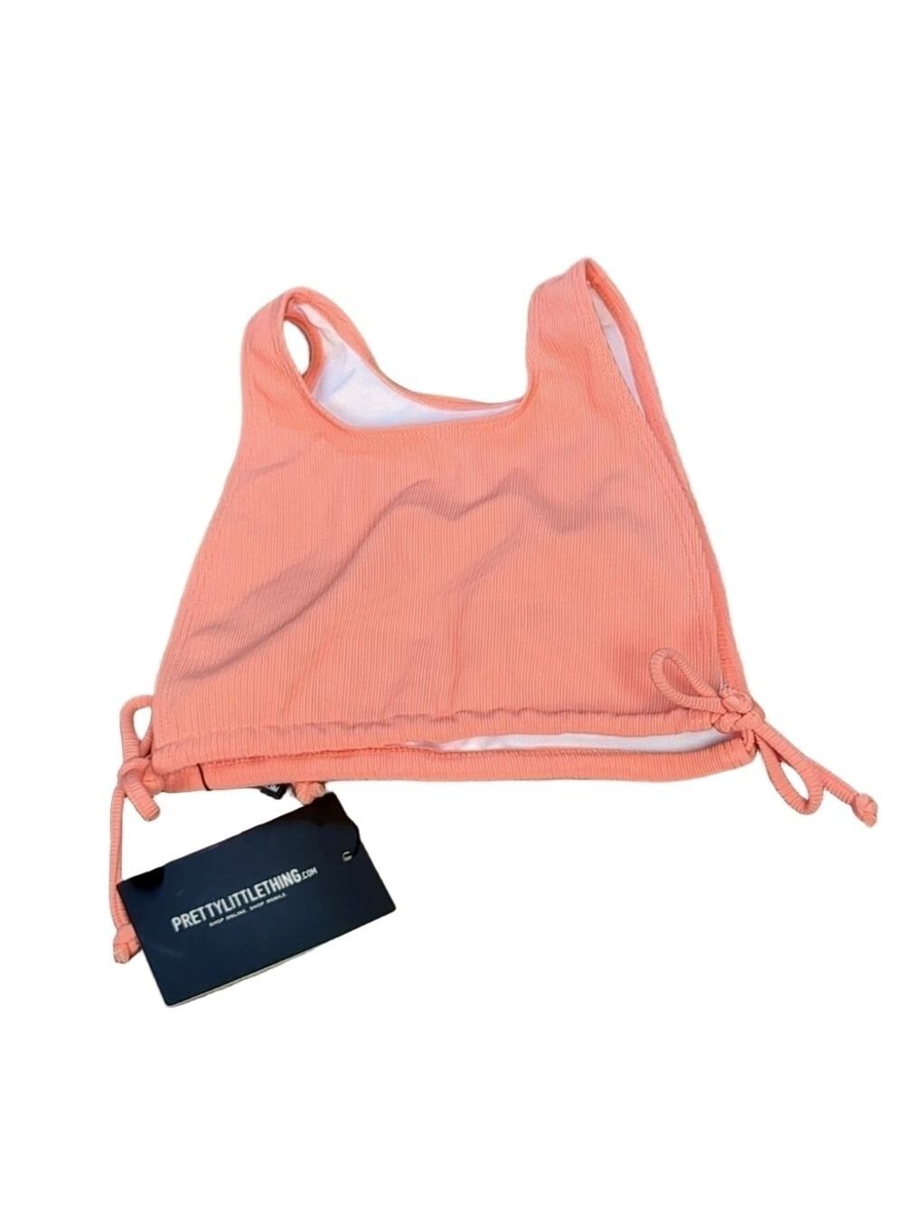 PRETTYLITTLETHING coral rubbed padded high neck tie side bikini top size size 2
